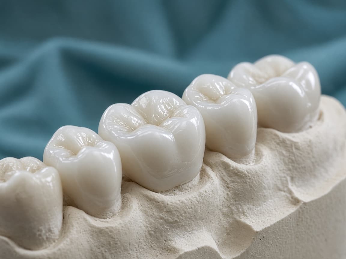 Finished crowns on a lab bench